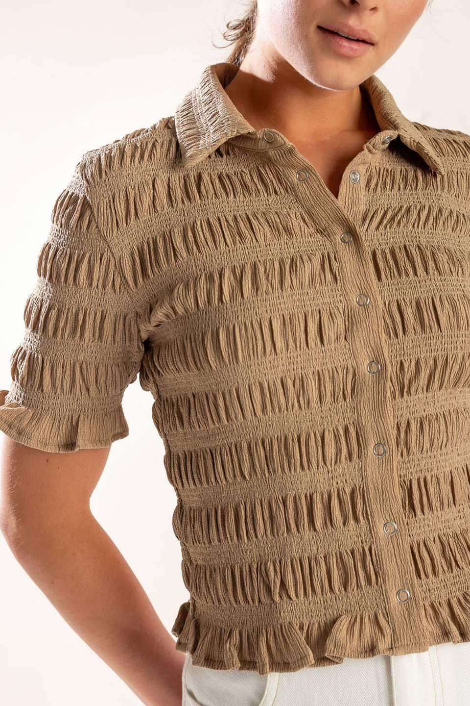 Picnic At Sunset Woven Top in taupe, view 4 — Soul Flow Apparel