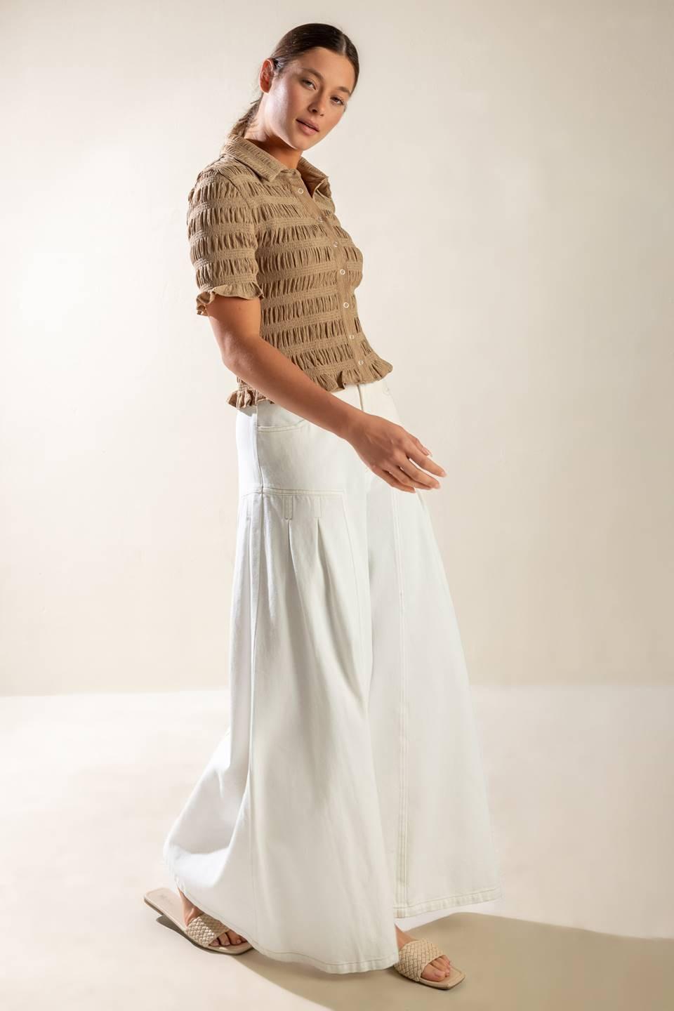 Picnic At Sunset Woven Top in taupe, view 5 — Soul Flow Apparel