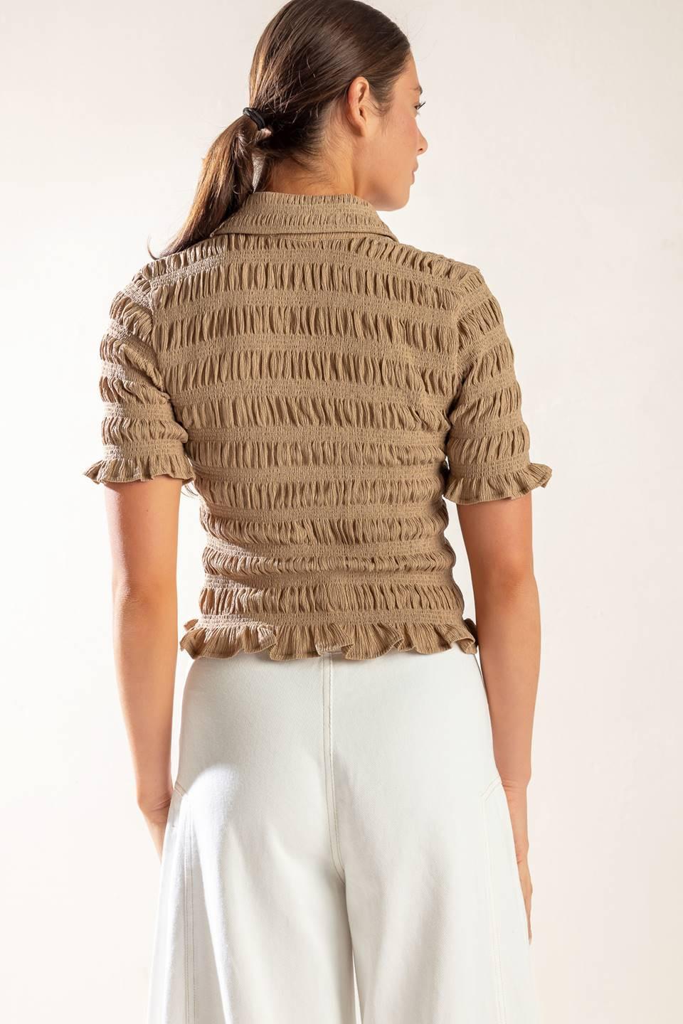 Picnic At Sunset Woven Top in taupe, view 6 — Soul Flow Apparel