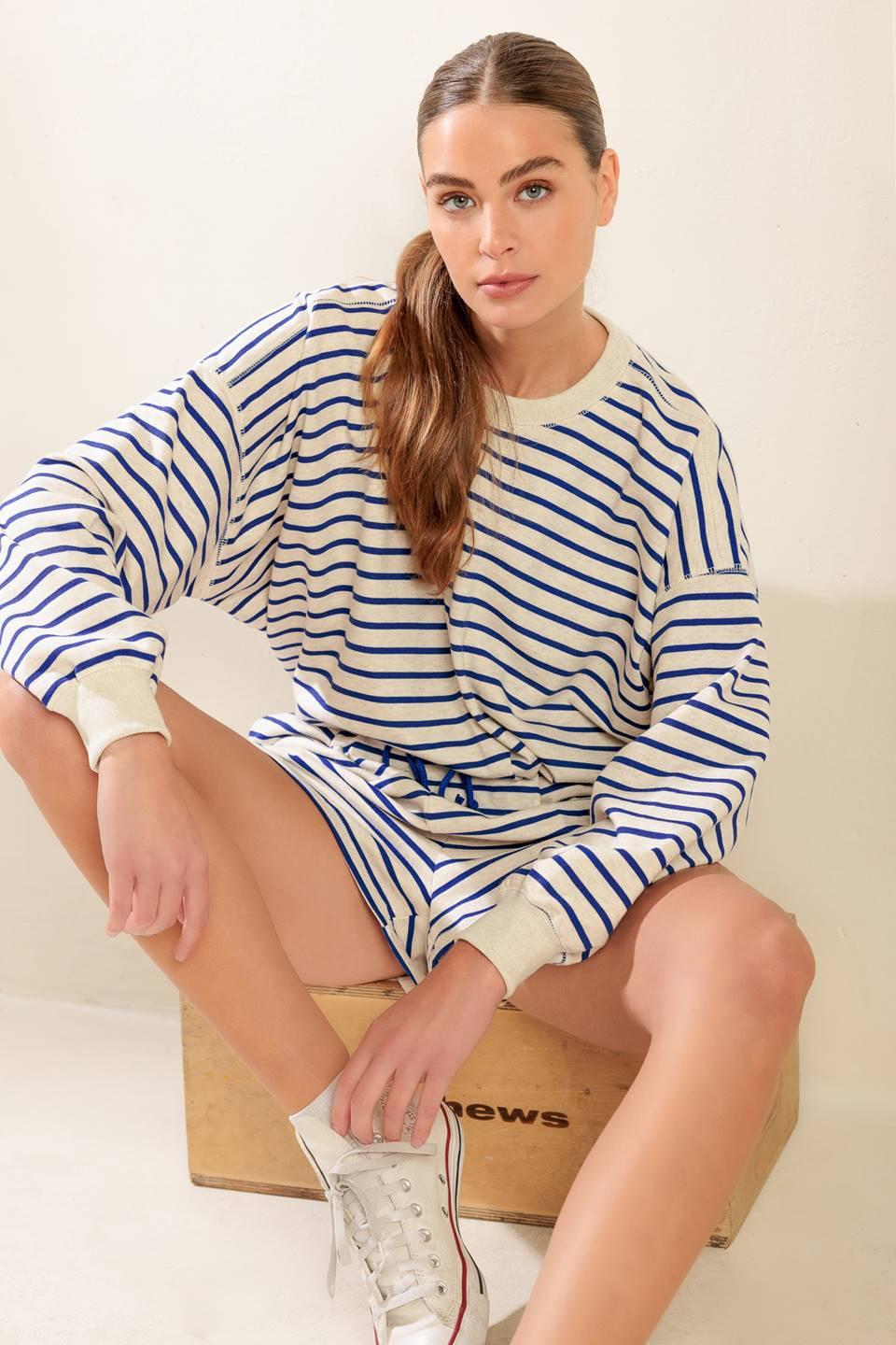 Lover Girl French Terry Top in oatmealblue, view 1 — Soul Flow Apparel