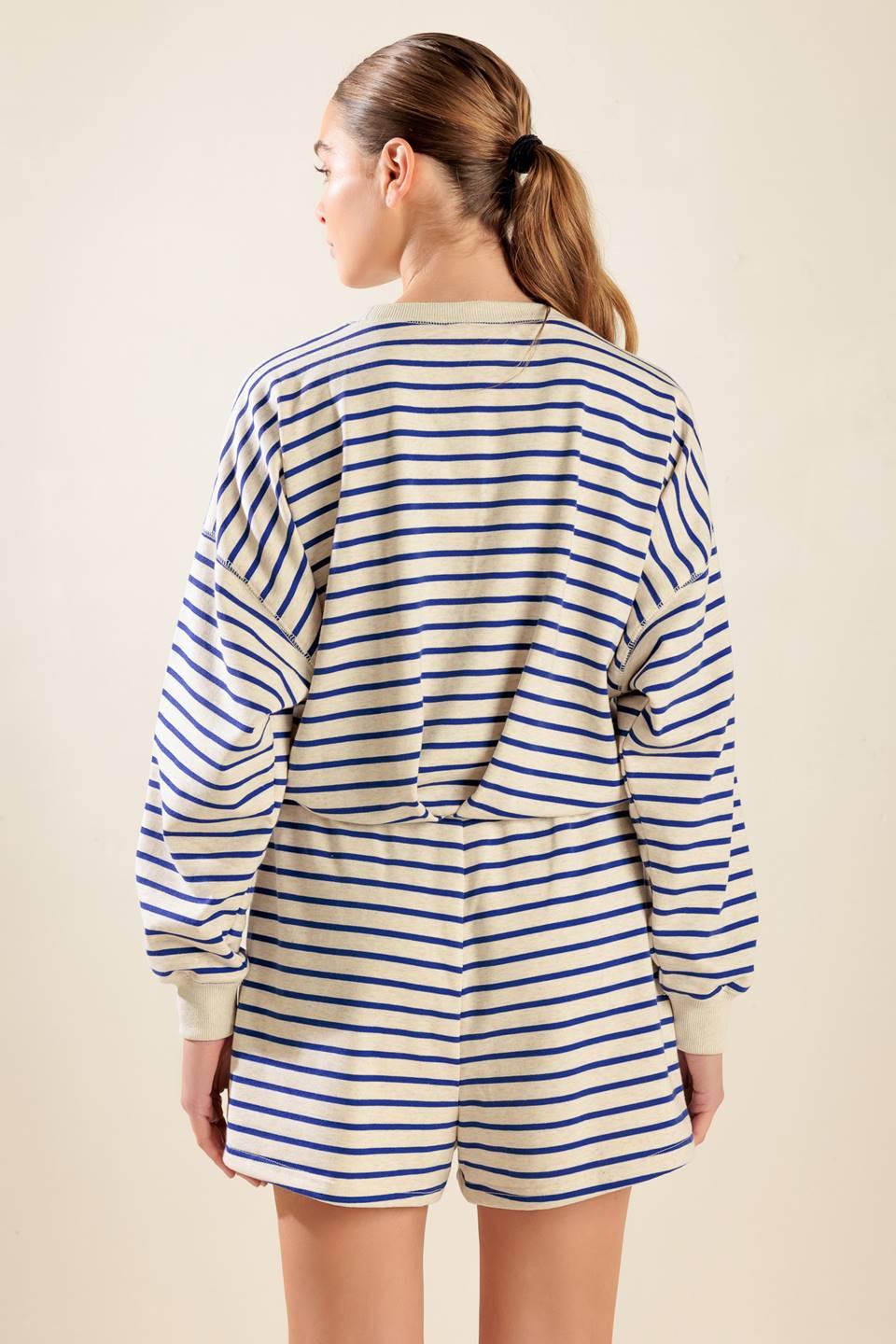Lover Girl French Terry Top in oatmealblue, view 2 — Soul Flow Apparel