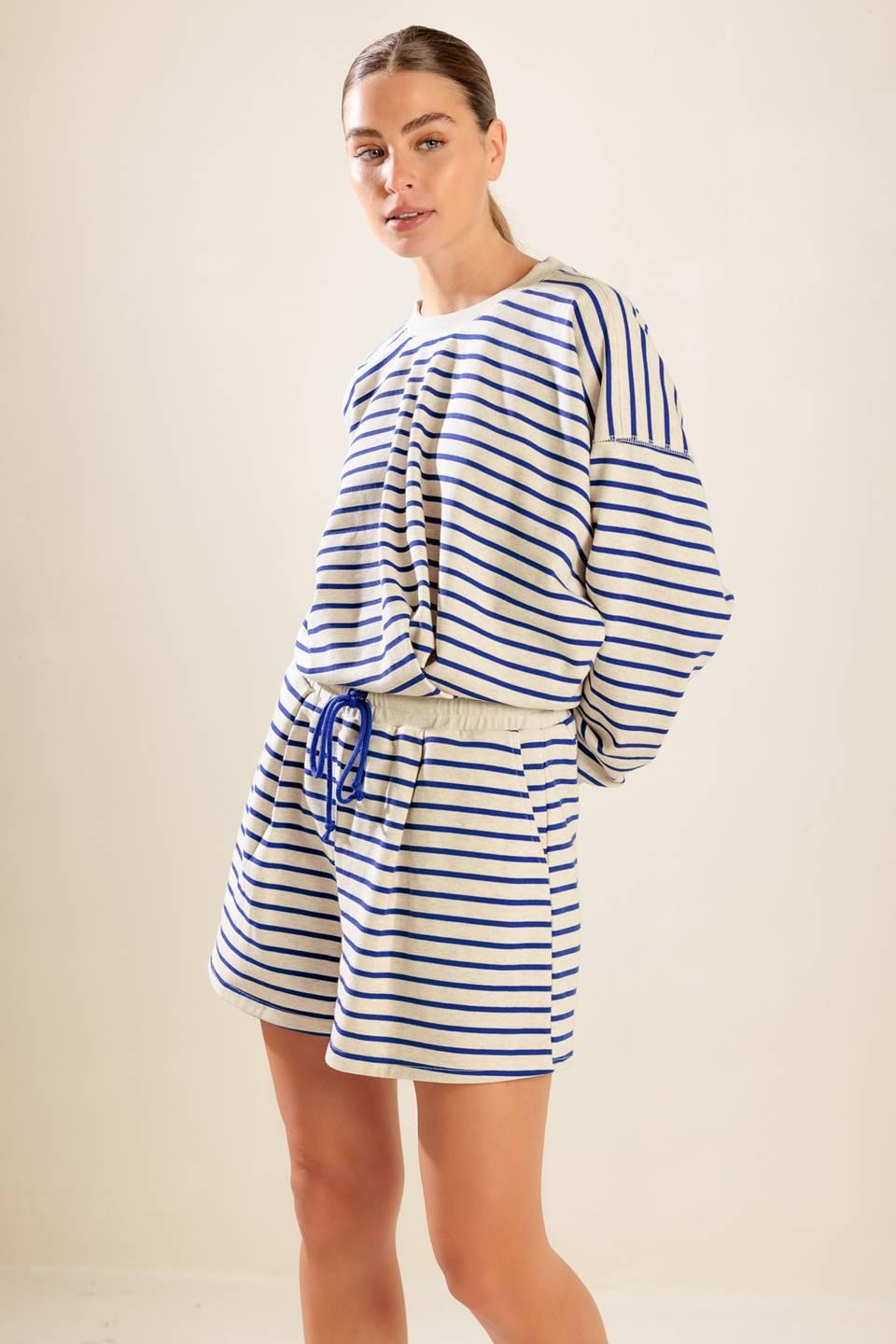 Lover Girl French Terry Top in oatmealblue, view 3 — Soul Flow Apparel