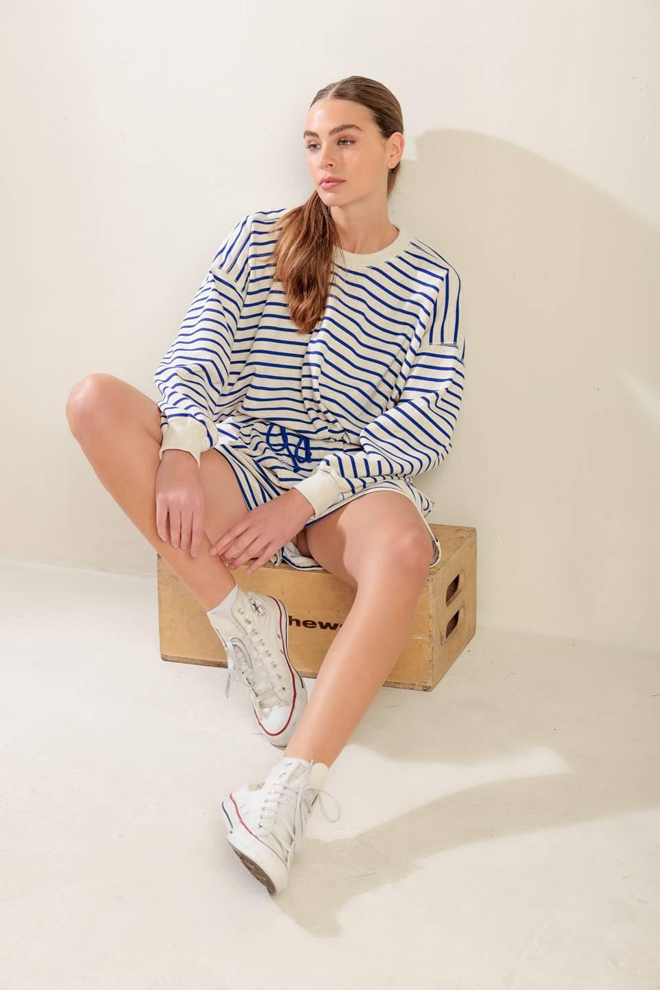Lover Girl French Terry Top in oatmealblue, view 6 — Soul Flow Apparel