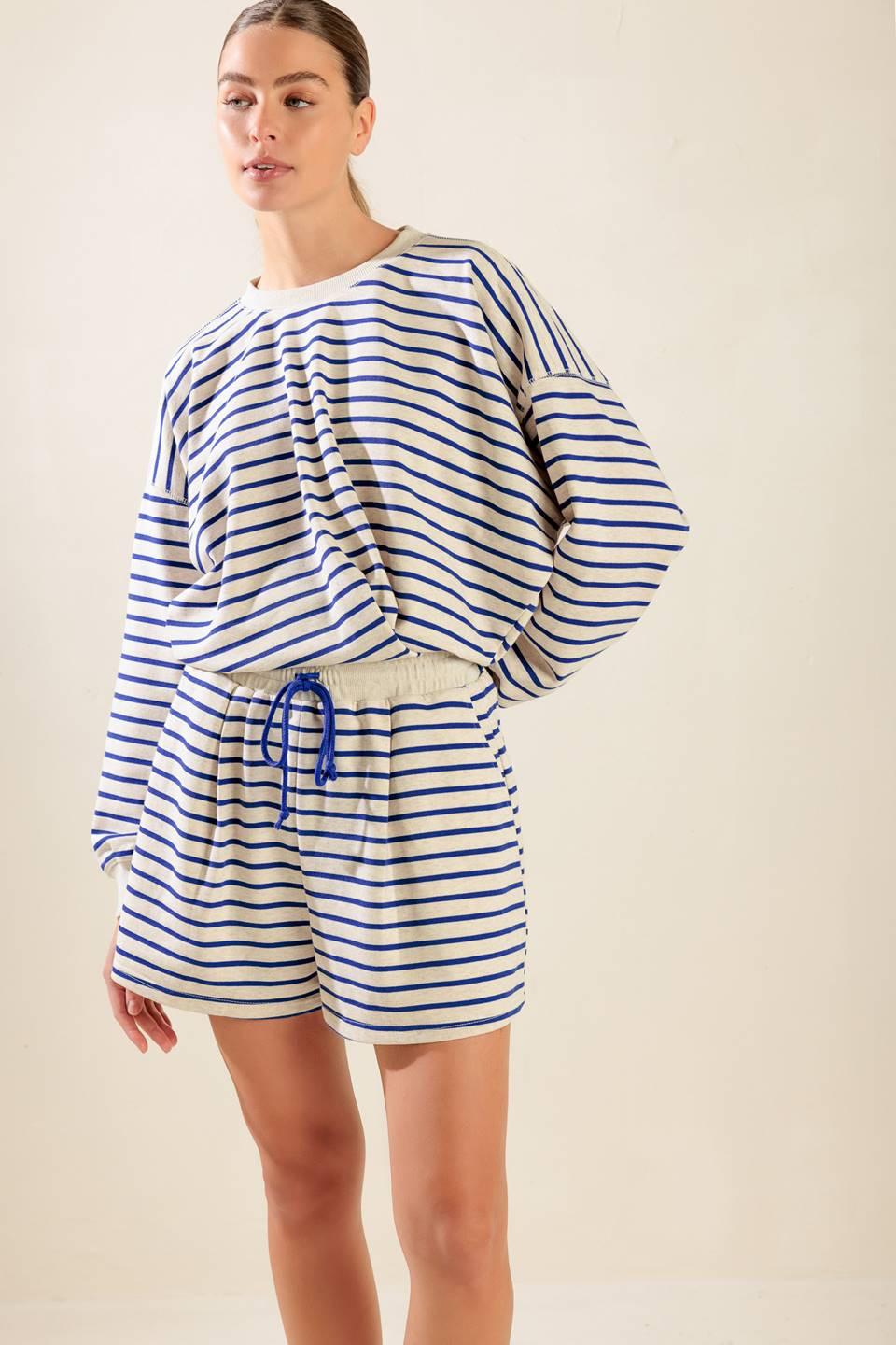 Lover Girl French Terry Top in oatmealblue, view 7 — Soul Flow Apparel