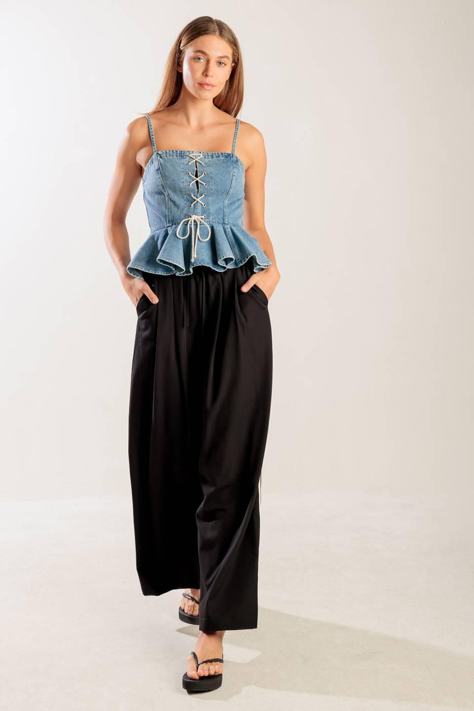 Grand Entrance Indigo Denim Top in medium, view 1 — Soul Flow Apparel