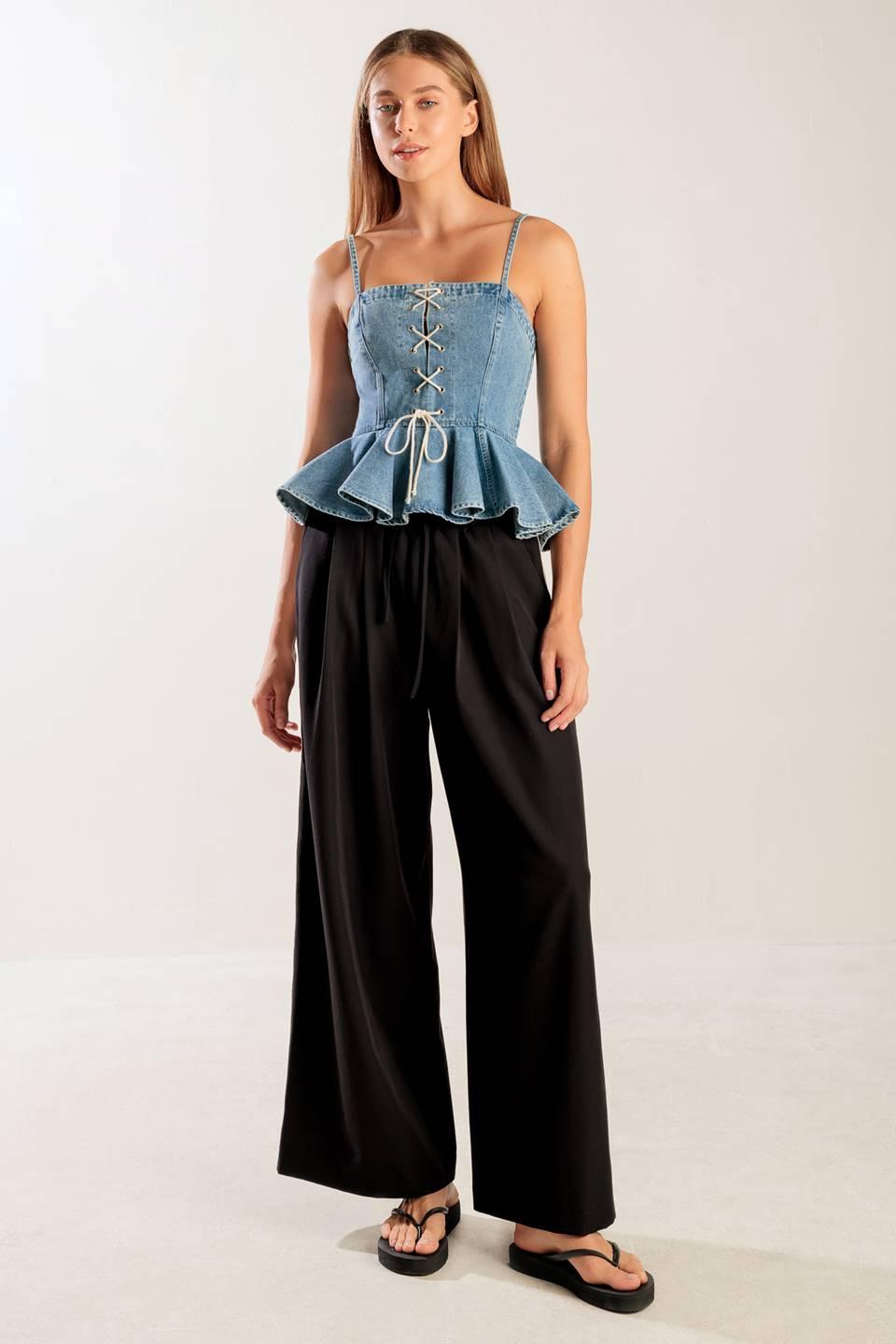 Grand Entrance Indigo Denim Top in medium, view 2 — Soul Flow Apparel