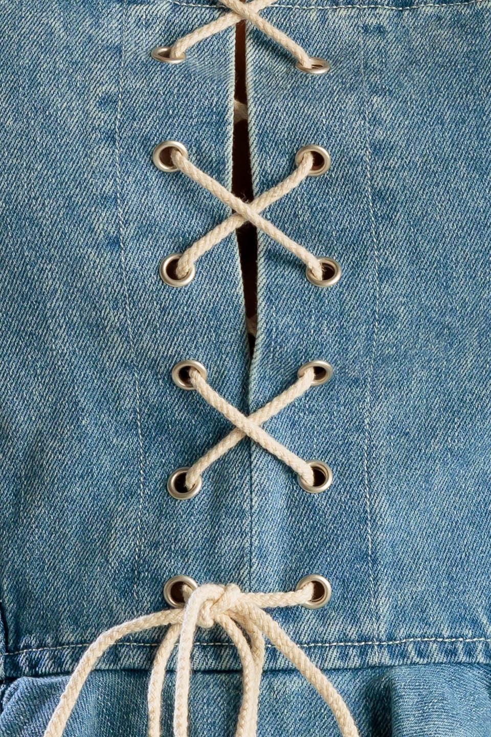 Grand Entrance Indigo Denim Top in medium, fabric swatch — Soul Flow Apparel