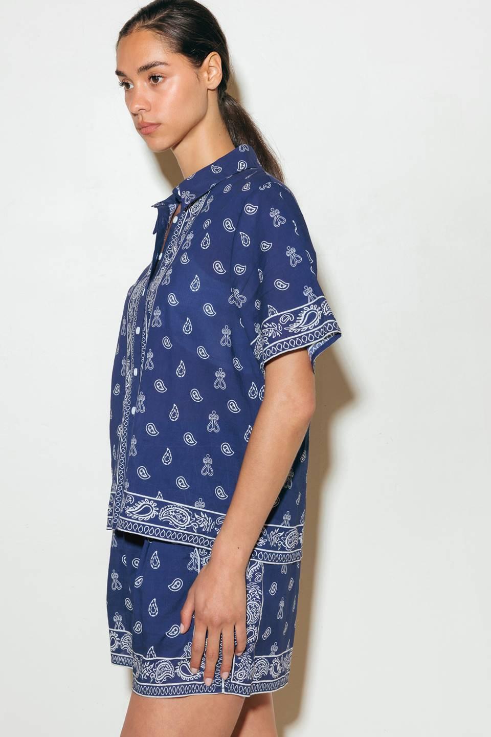 Sunkissed Meadow Woven Shirt in navy white, view 5 — Soul Flow Apparel
