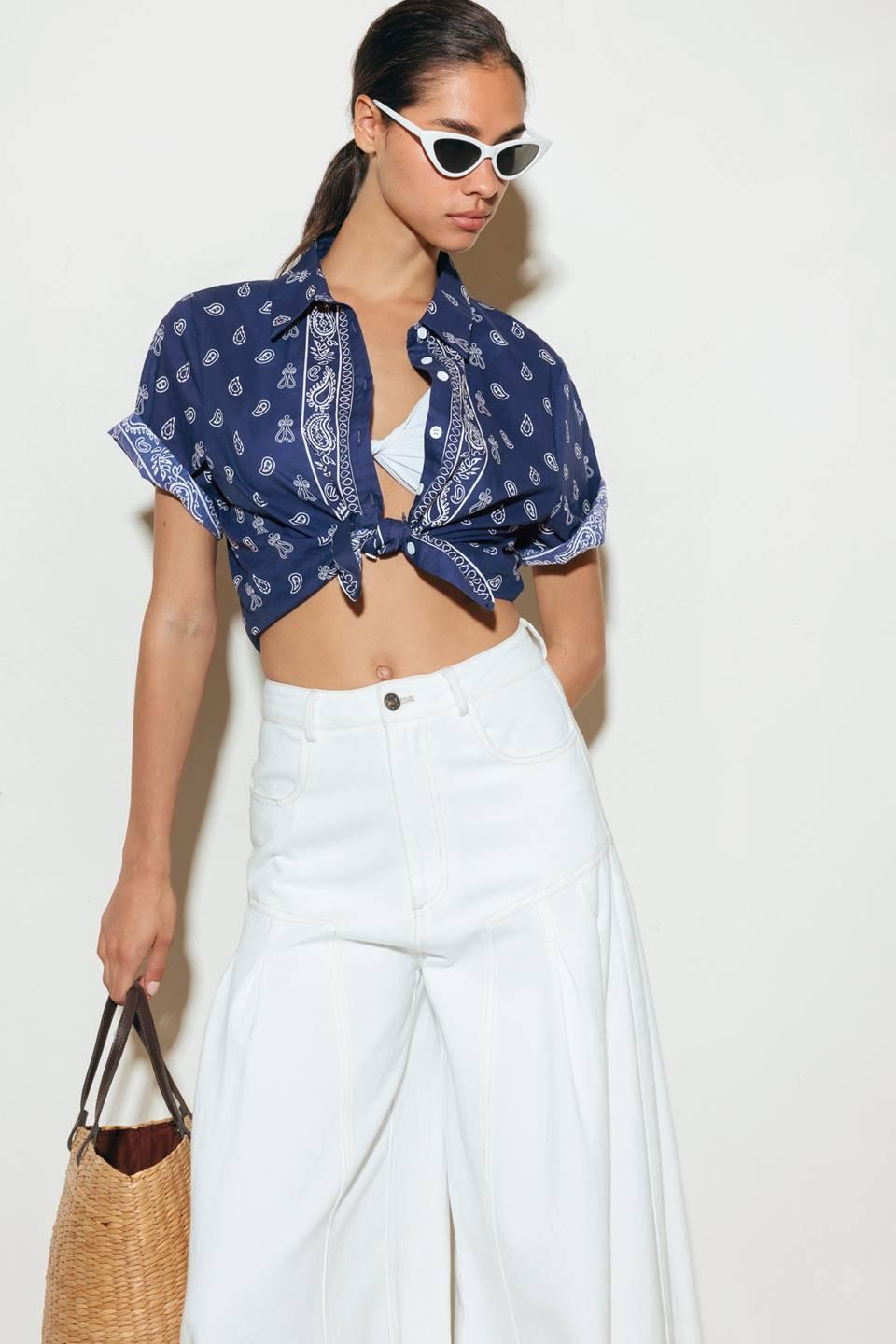 Sunkissed Meadow Woven Shirt in navy white, view 8 — Soul Flow Apparel