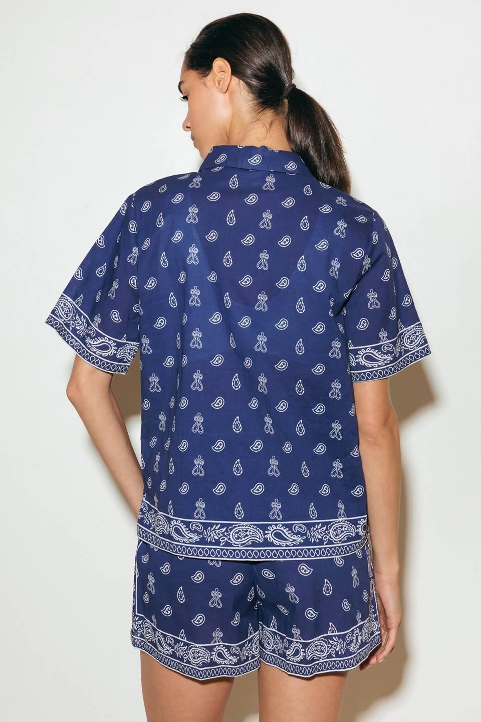 Sunkissed Meadow Woven Shirt in navy white, view 9 — Soul Flow Apparel