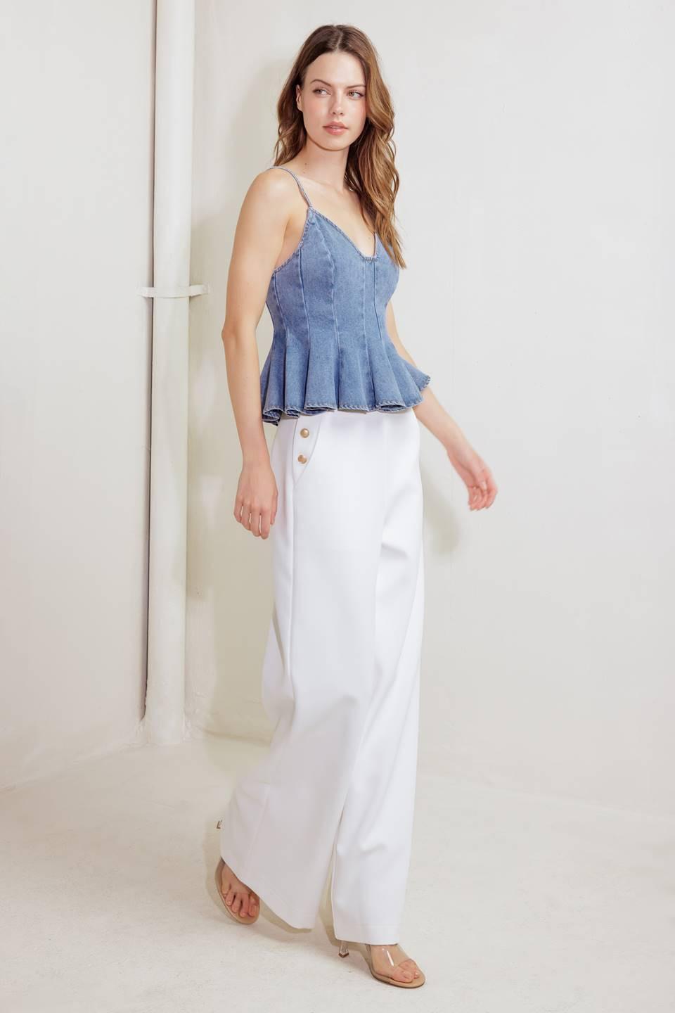 Sandy Waltz Light Denim Cami Top, view 2 — Soul Flow Apparel