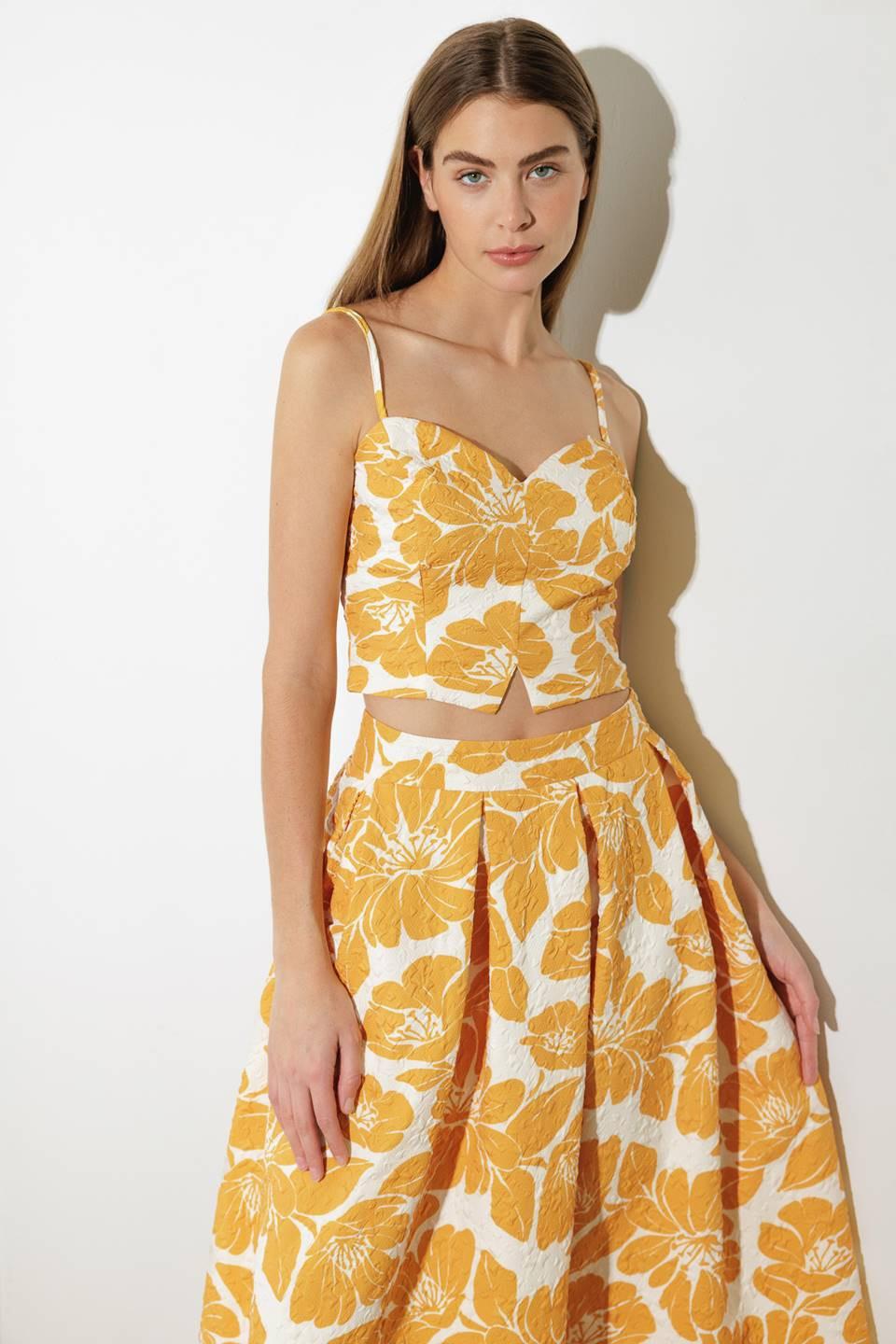Plain Optimism Woven Crop Top in mustard, view 1 — Soul Flow Apparel