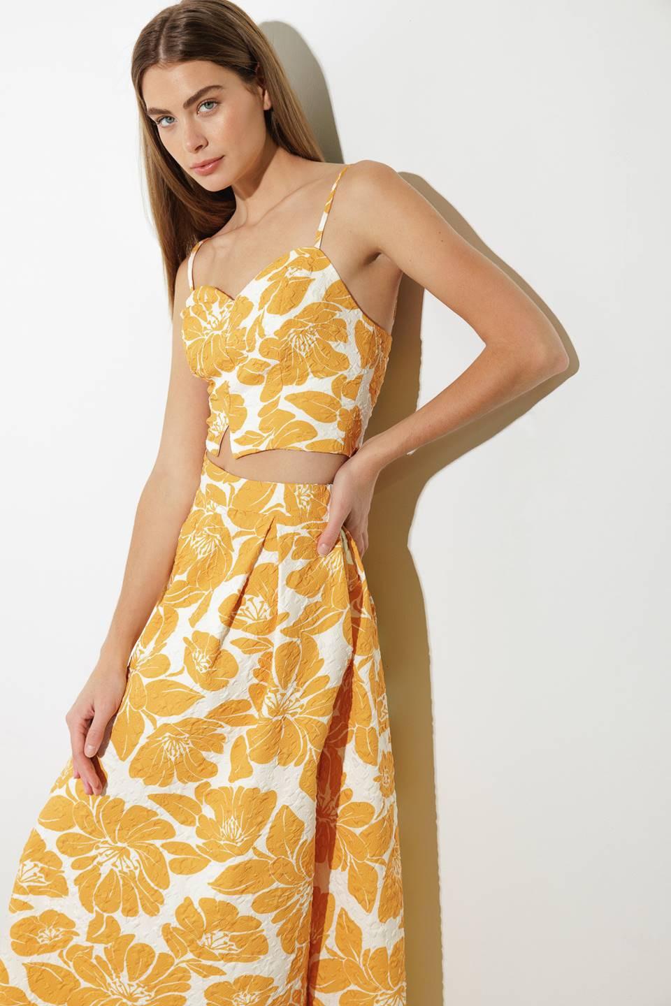 Plain Optimism Woven Crop Top in mustard, view 2 — Soul Flow Apparel