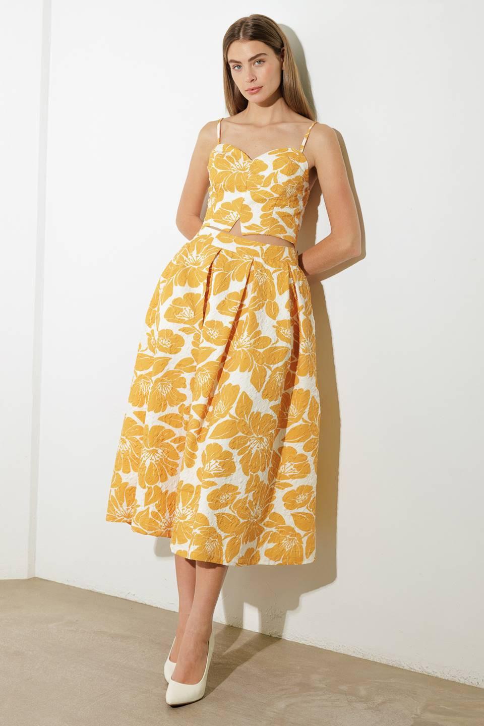 Plain Optimism Woven Crop Top in mustard, view 5 — Soul Flow Apparel