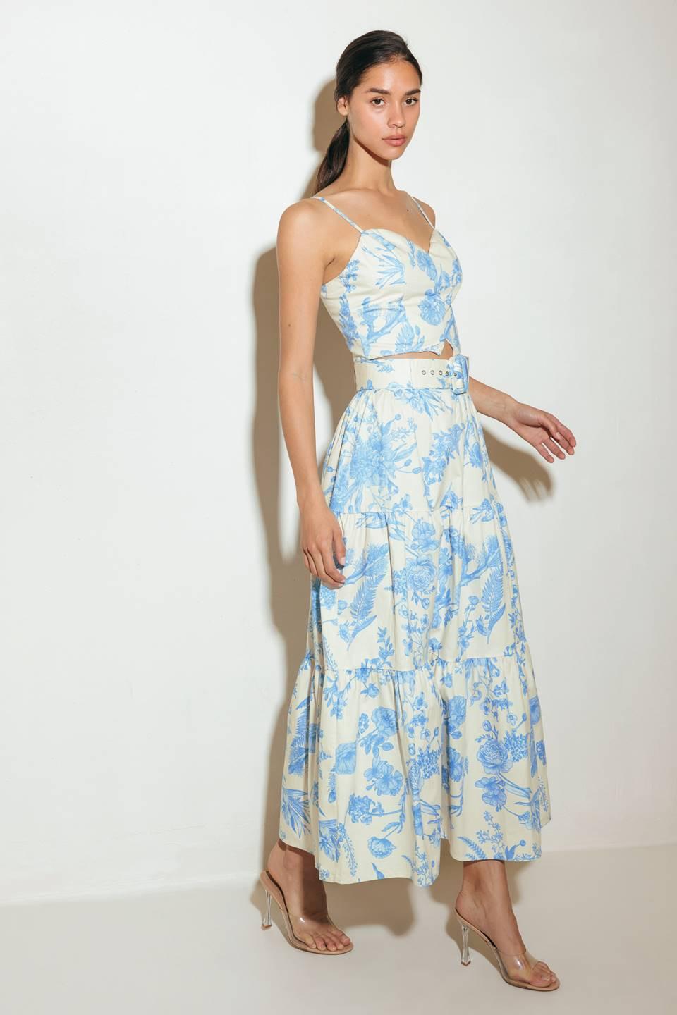 Urban Charm Woven Cami Top and Skirt Set in cream blue, view 5 — Soul Flow Apparel