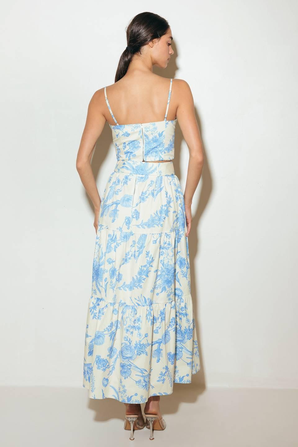 Urban Charm Woven Cami Top and Skirt Set in cream blue, view 6 — Soul Flow Apparel