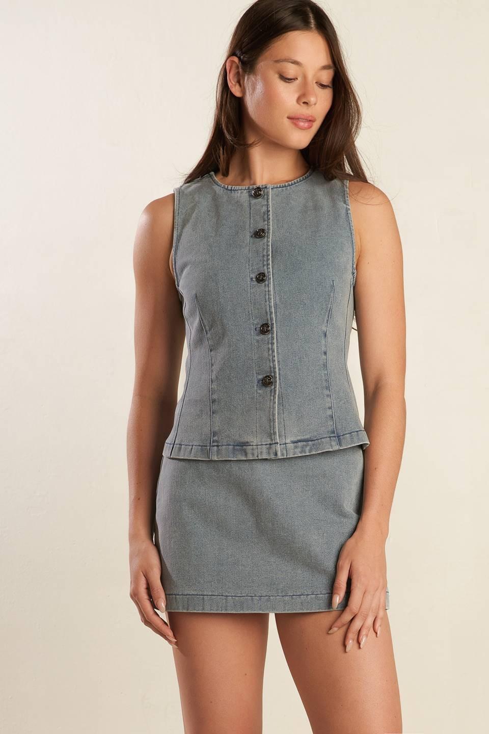 Daisy Date Denim Vest in indigo, view 5 — Soul Flow Apparel