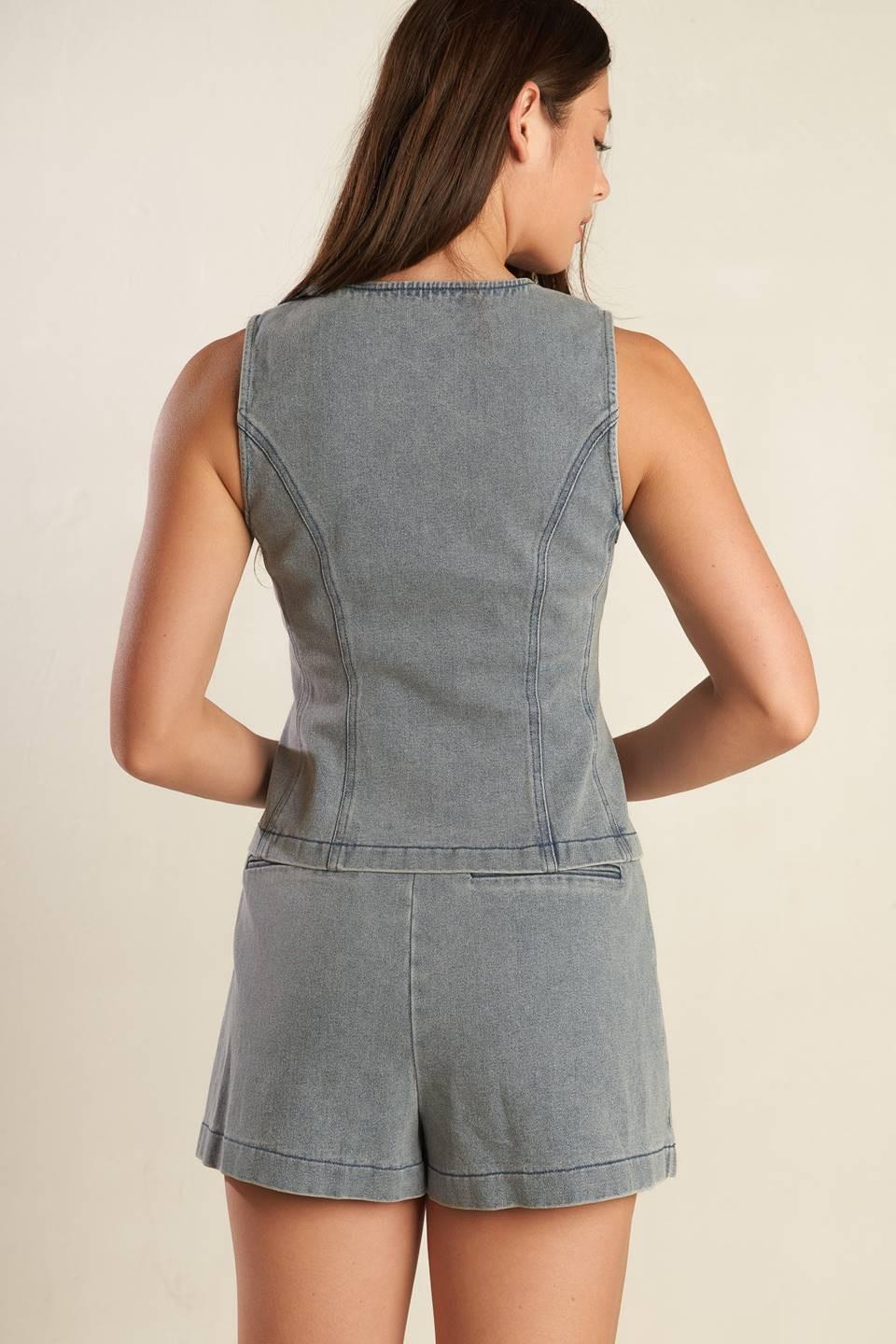Daisy Date Denim Vest in indigo, view 6 — Soul Flow Apparel