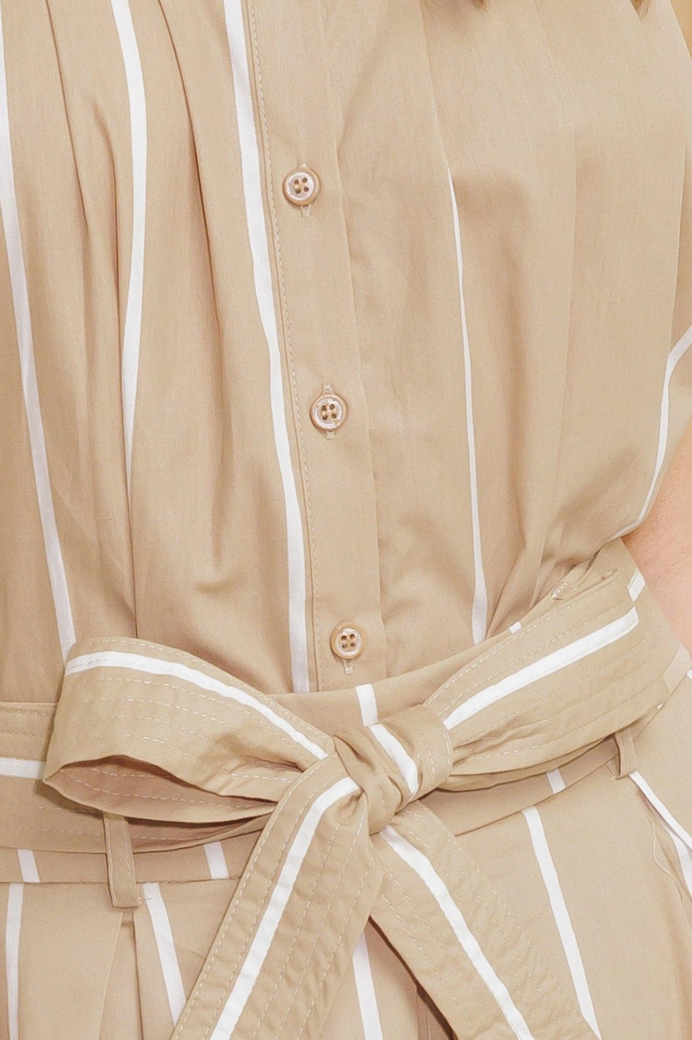 Somewhere to Be Woven Top in taupe white, fabric swatch — Soul Flow Apparel