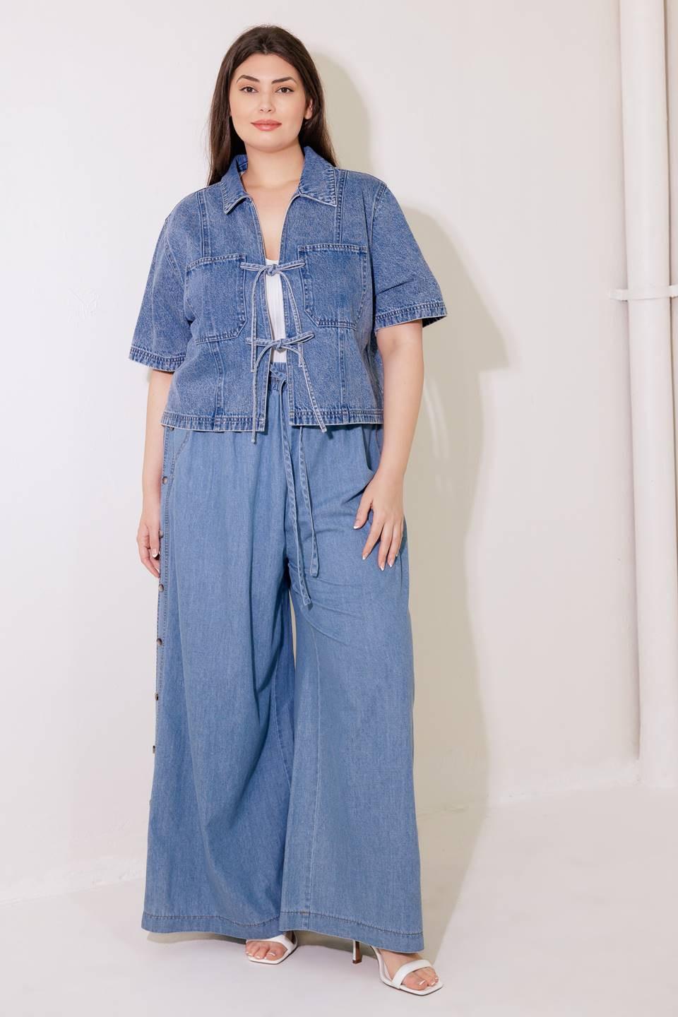 By Chance Denim Top in blue, view 1 — Soul Flow Apparel