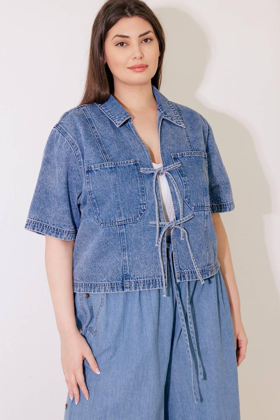 By Chance Denim Top in blue, view 2 — Soul Flow Apparel