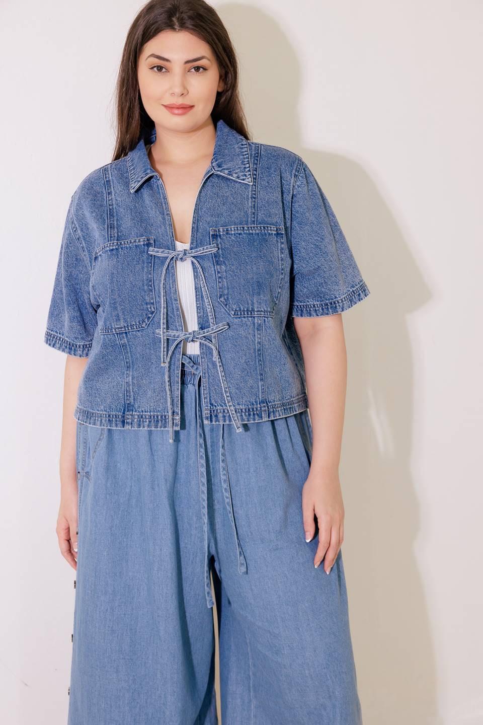 By Chance Denim Top in blue, view 3 — Soul Flow Apparel