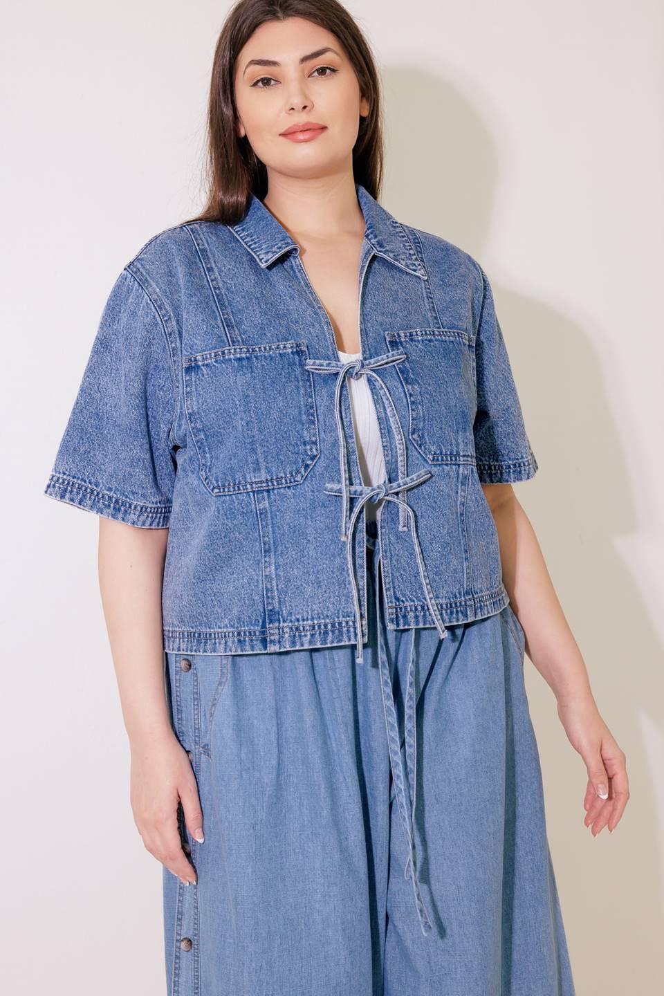 By Chance Denim Top in blue, view 4 — Soul Flow Apparel