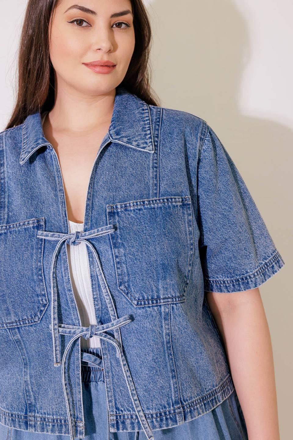 By Chance Denim Top in blue, view 5 — Soul Flow Apparel