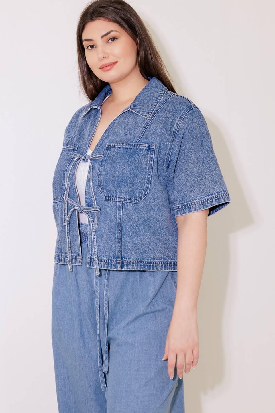 By Chance Denim Top in blue, view 6 — Soul Flow Apparel