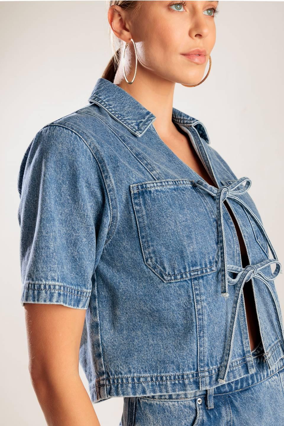 By Chance Denim Top in blue, view 5 — Soul Flow Apparel