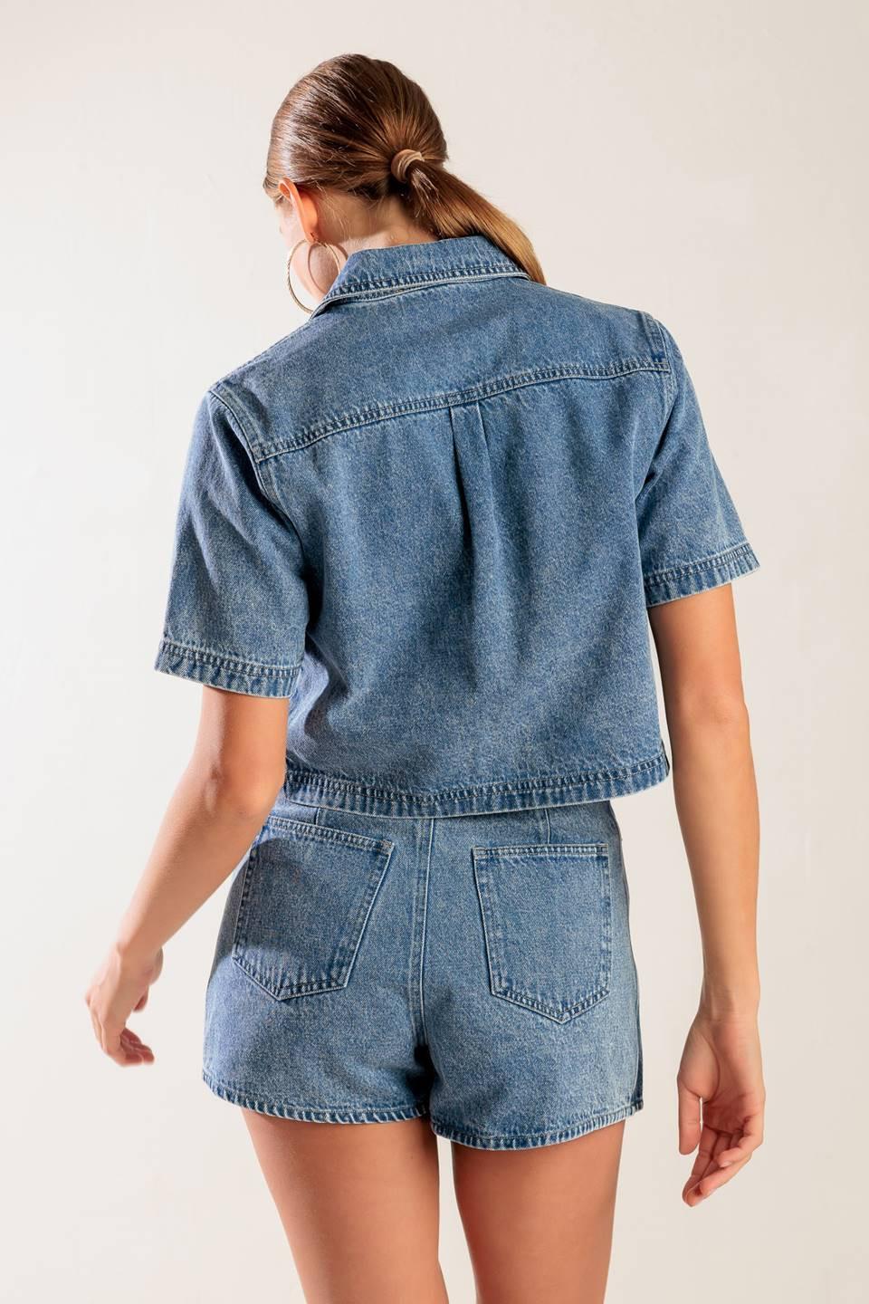 By Chance Denim Top in blue, view 6 — Soul Flow Apparel