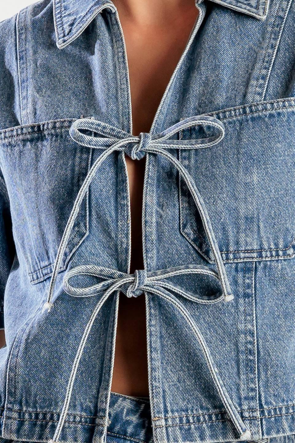 By Chance Denim Top in blue, fabric swatch — Soul Flow Apparel