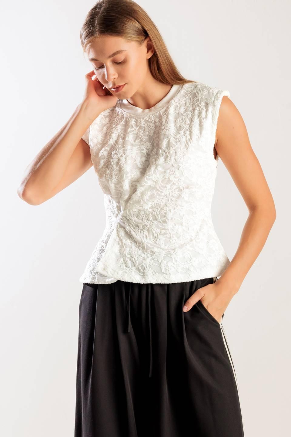Hidden Smiles White Woven Lace Top, view 2 — Soul Flow Apparel