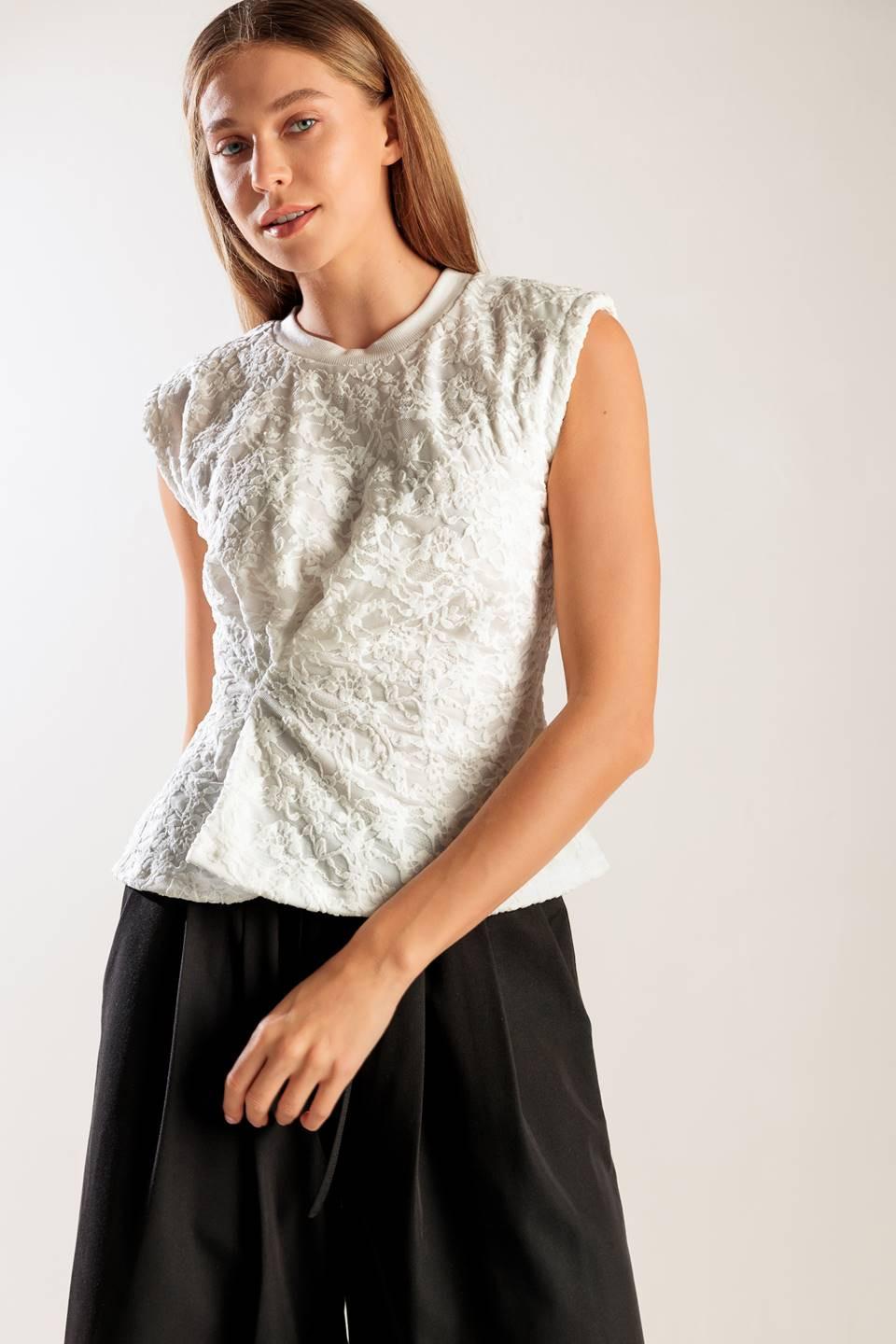Hidden Smiles White Woven Lace Top, view 5 — Soul Flow Apparel