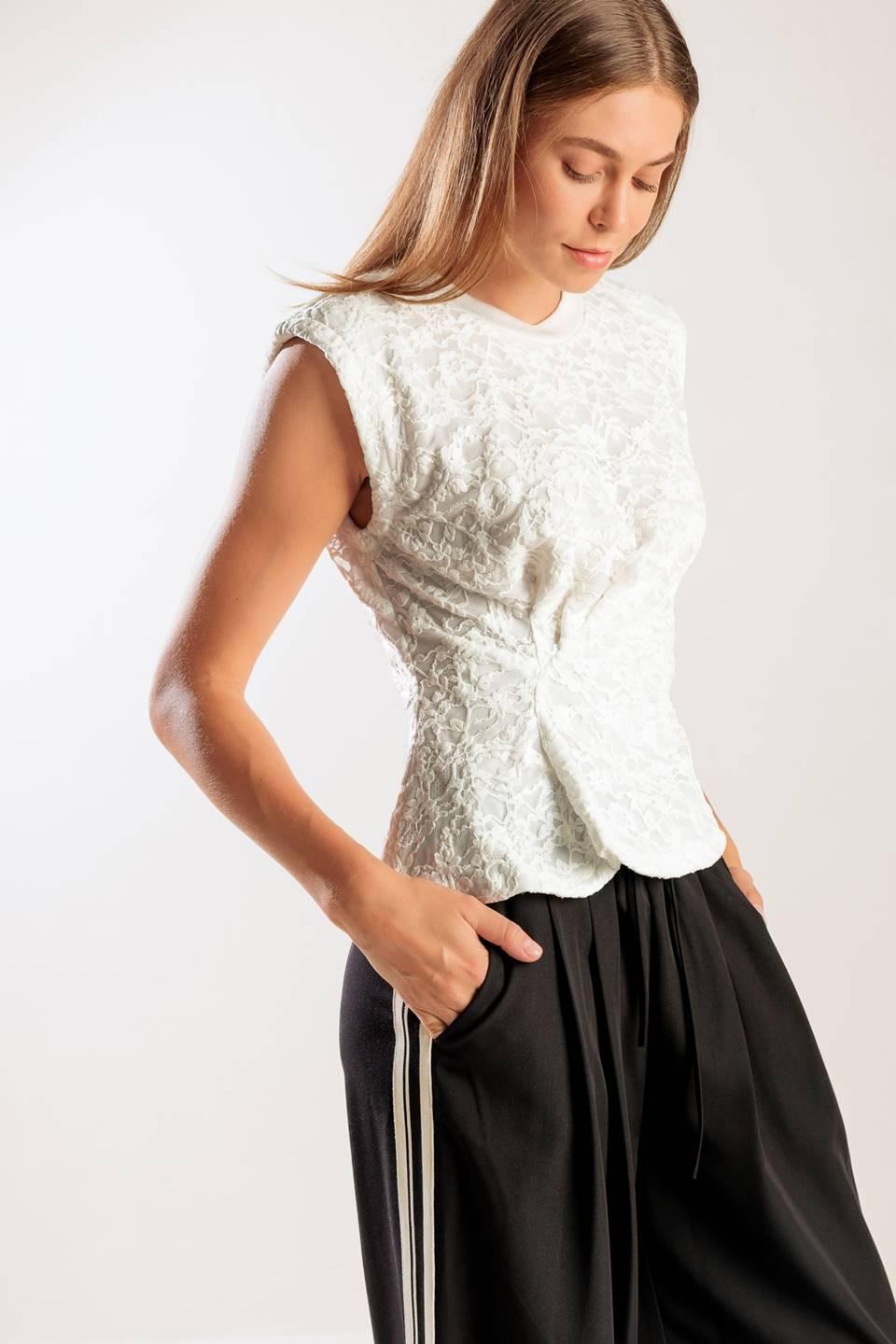 Hidden Smiles White Woven Lace Top, view 6 — Soul Flow Apparel