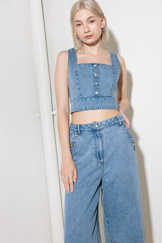 Ever So Sweet Light Indigo Denim Top, view 1 — Soul Flow Apparel