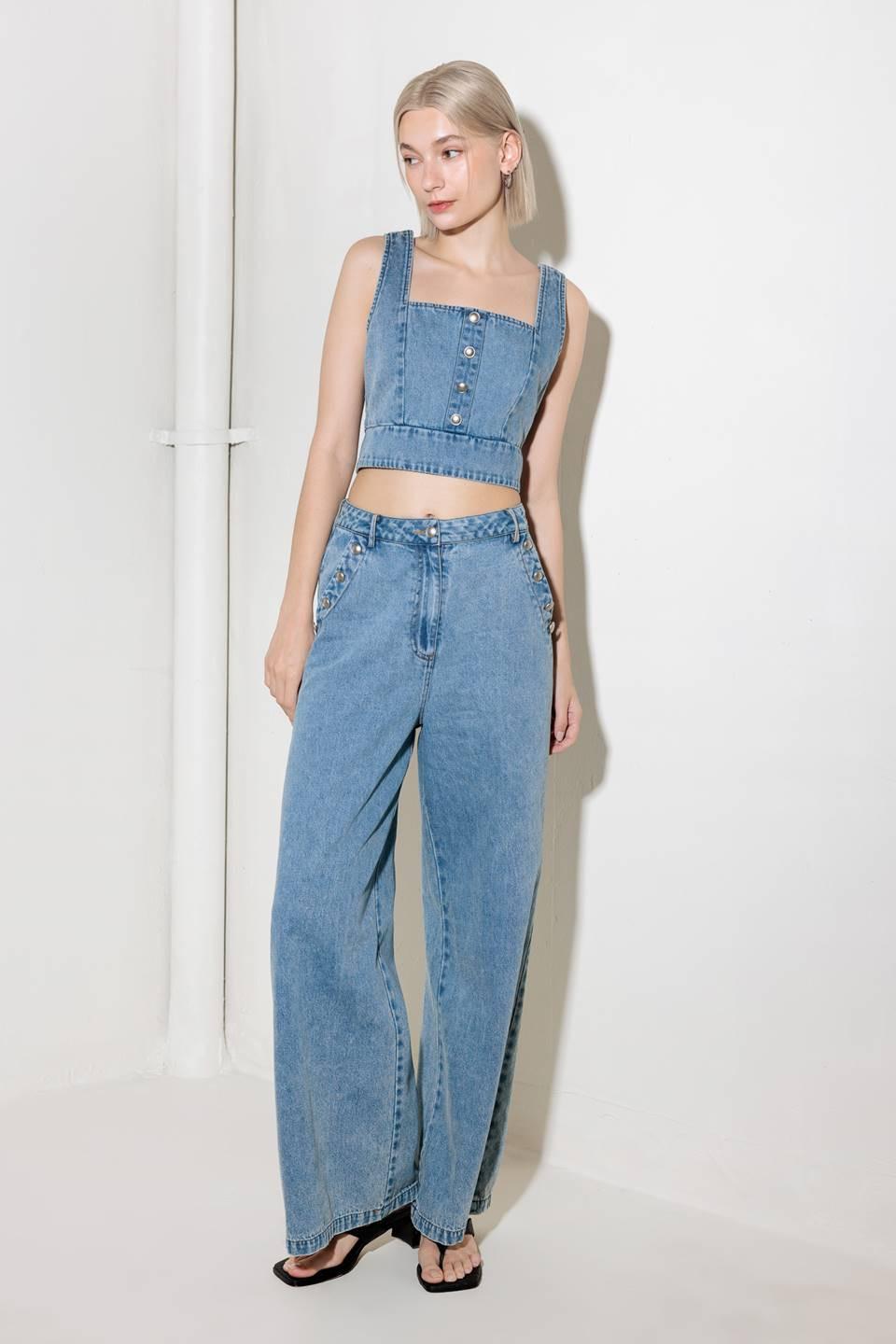 Ever So Sweet Light Indigo Denim Top, view 2 — Soul Flow Apparel