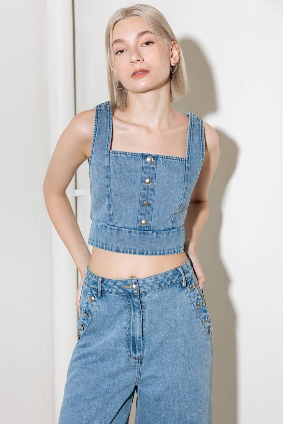 Ever So Sweet Light Indigo Denim Top, view 5 — Soul Flow Apparel