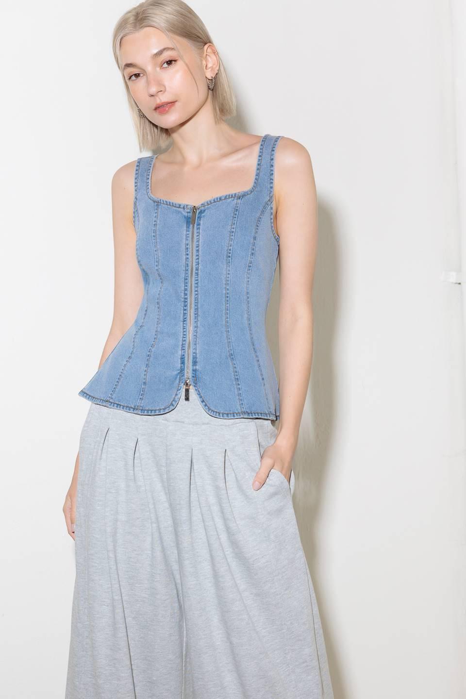 Almost Angelic Light Indigo Denim Top, view 2 — Soul Flow Apparel