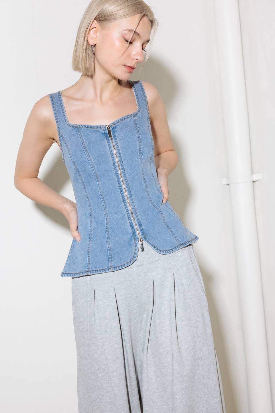 Almost Angelic Light Indigo Denim Top, view 5 — Soul Flow Apparel