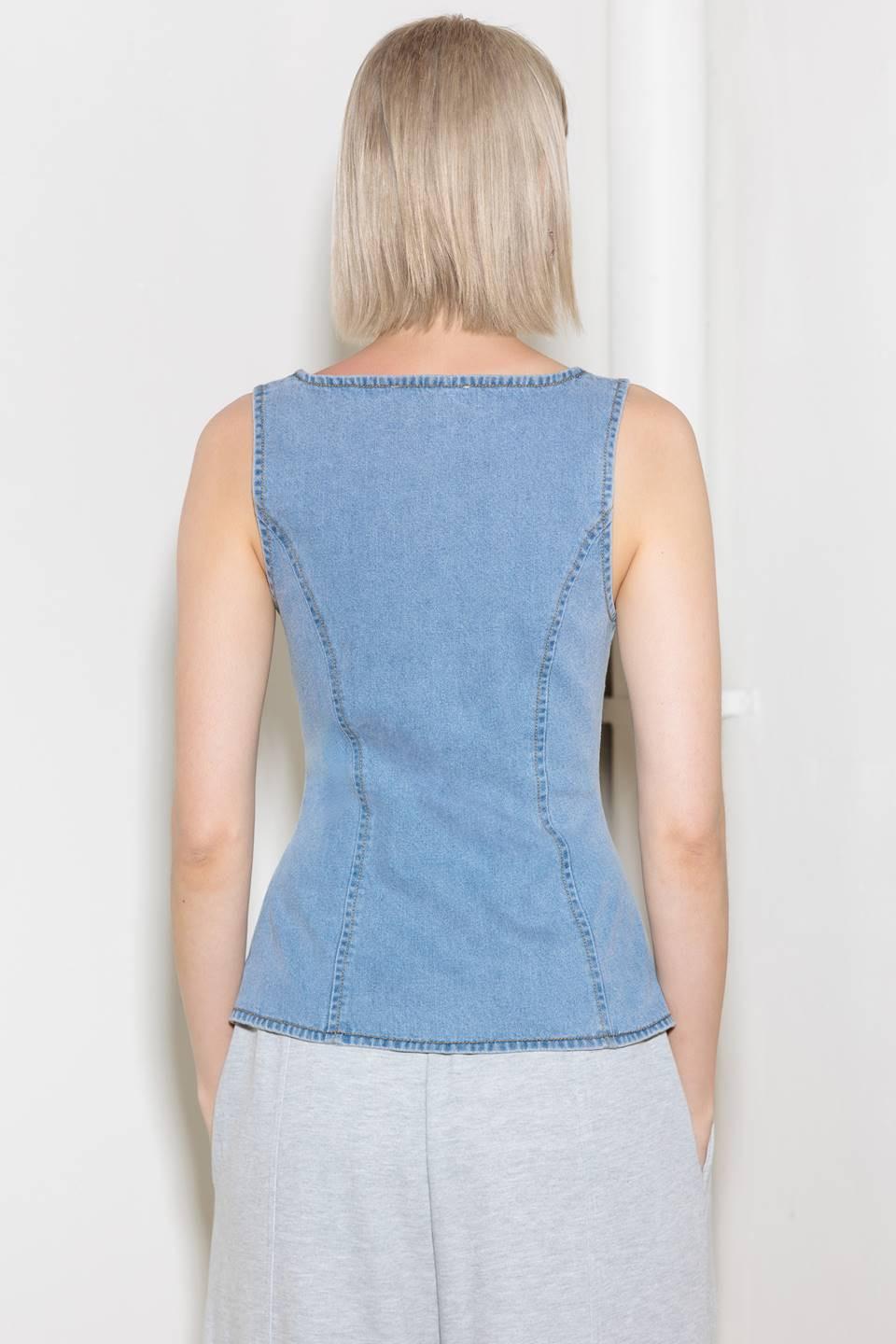Almost Angelic Light Indigo Denim Top, view 7 — Soul Flow Apparel
