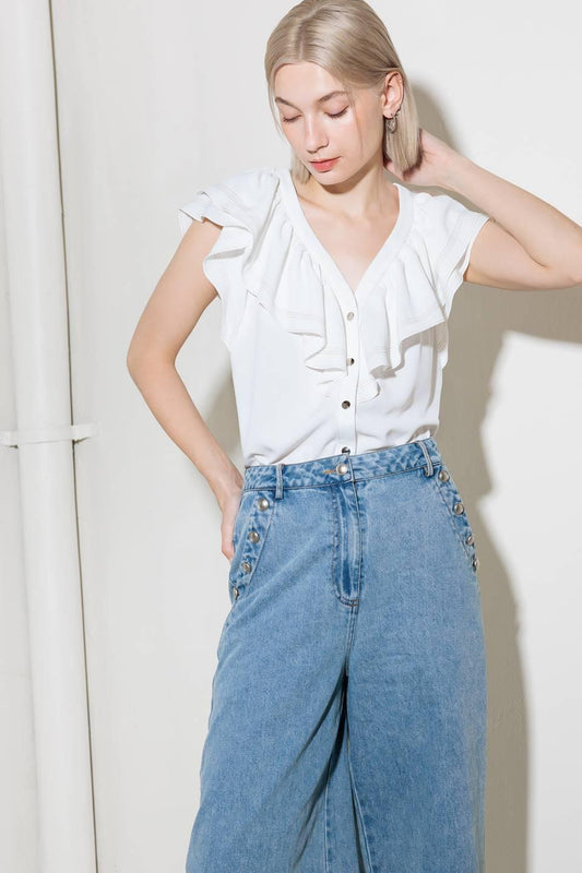 Made for Romance Off White Woven Top in off-white, view 1 — Soul Flow Apparel