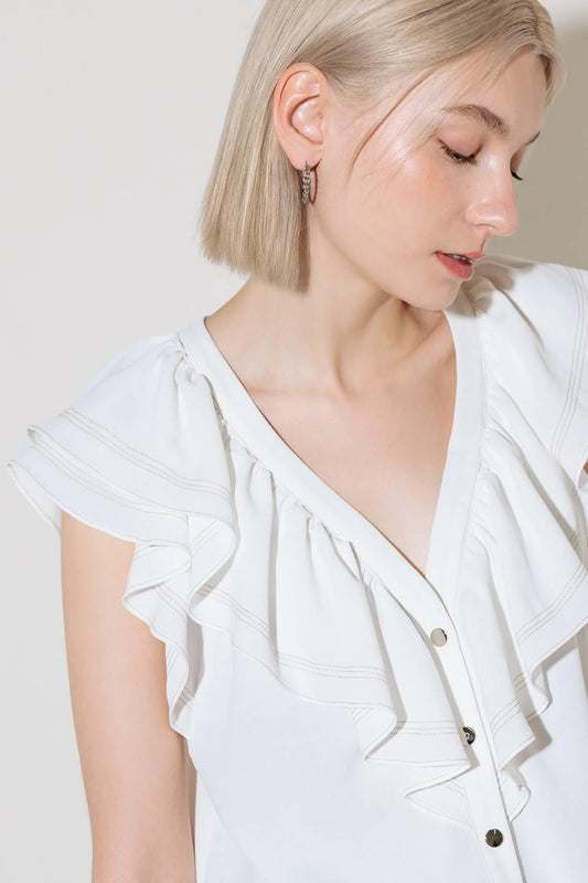 Made for Romance Off White Woven Top in off-white, view 2 — Soul Flow Apparel