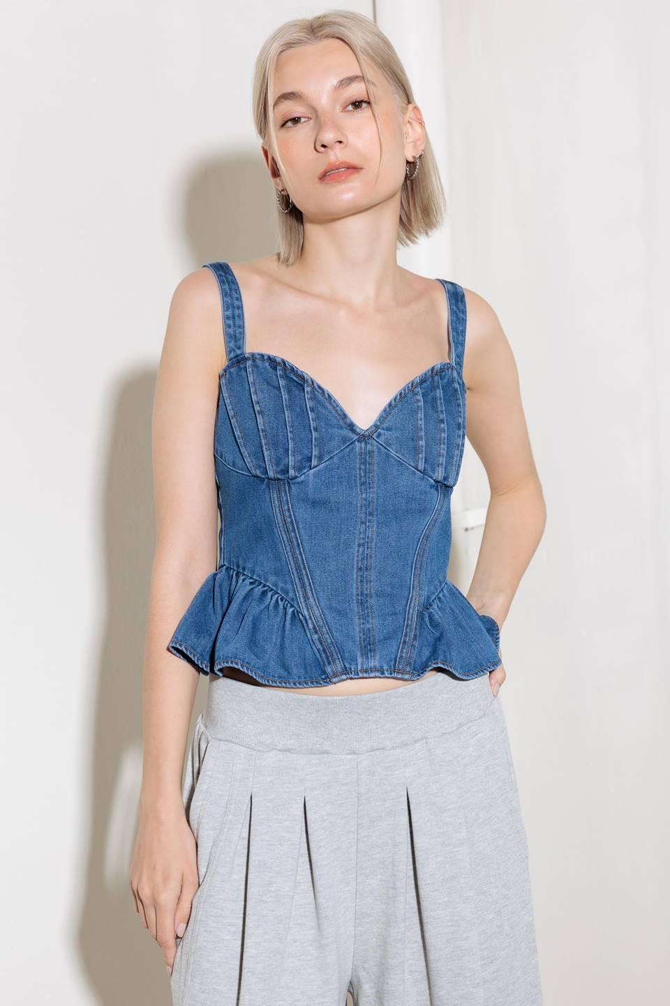 Whisper Softly Blue Denim Top, view 3 — Soul Flow Apparel