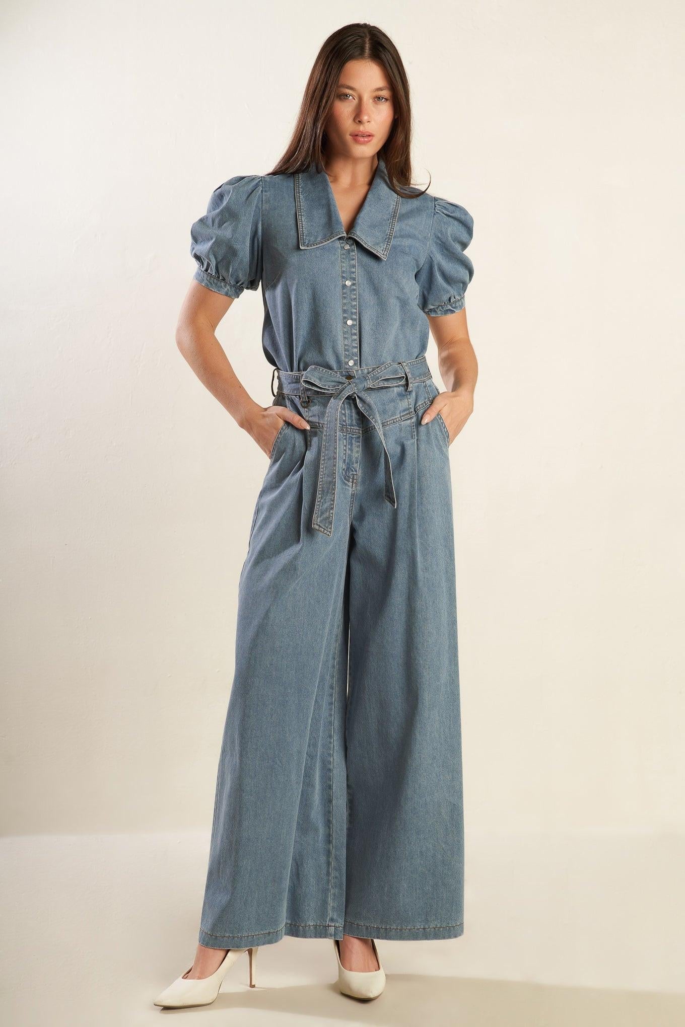 Eternal Sunshine Chambray Denim Top in light, view 1 — Soul Flow Apparel