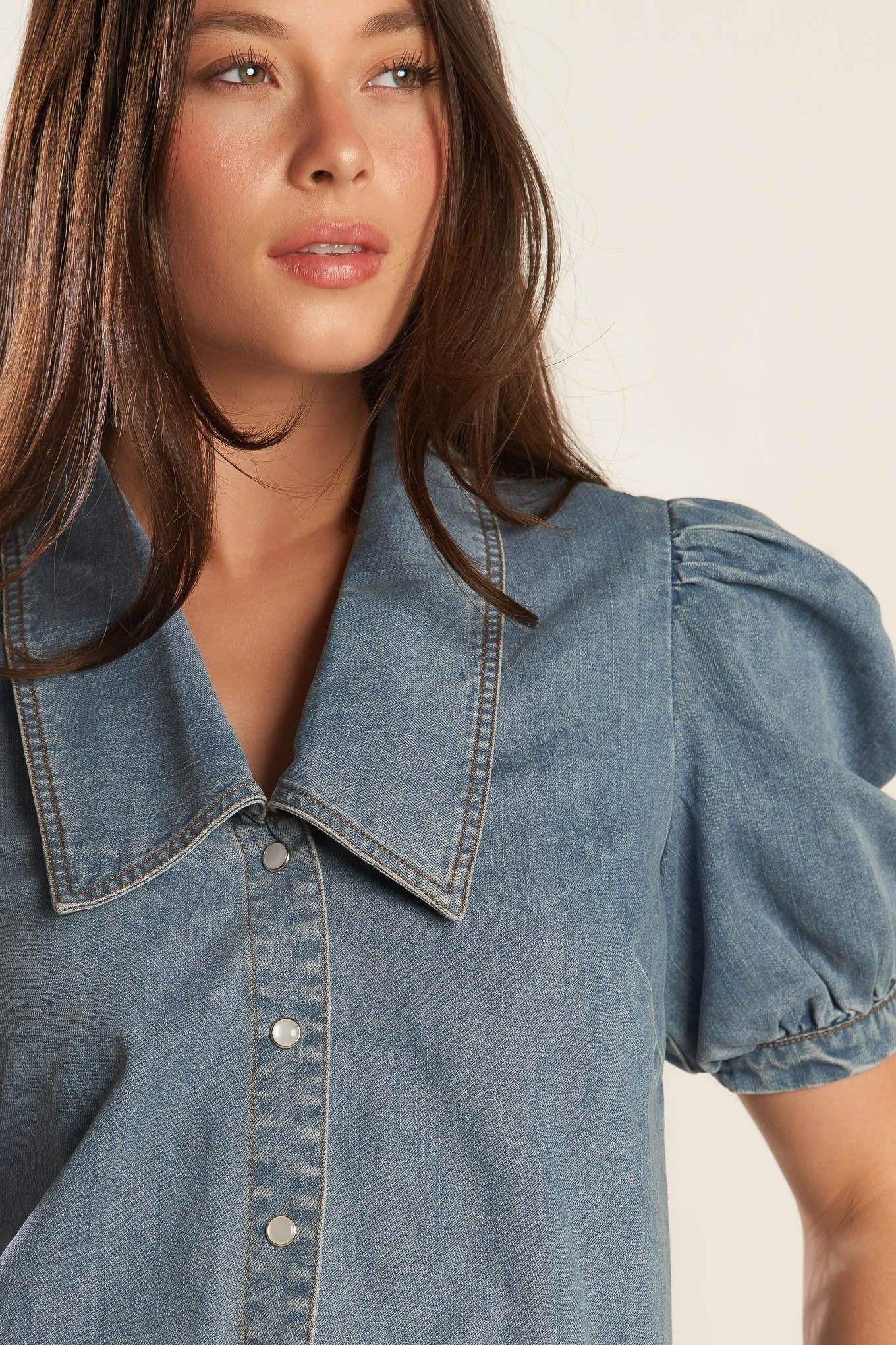 Eternal Sunshine Chambray Denim Top in light, view 3 — Soul Flow Apparel
