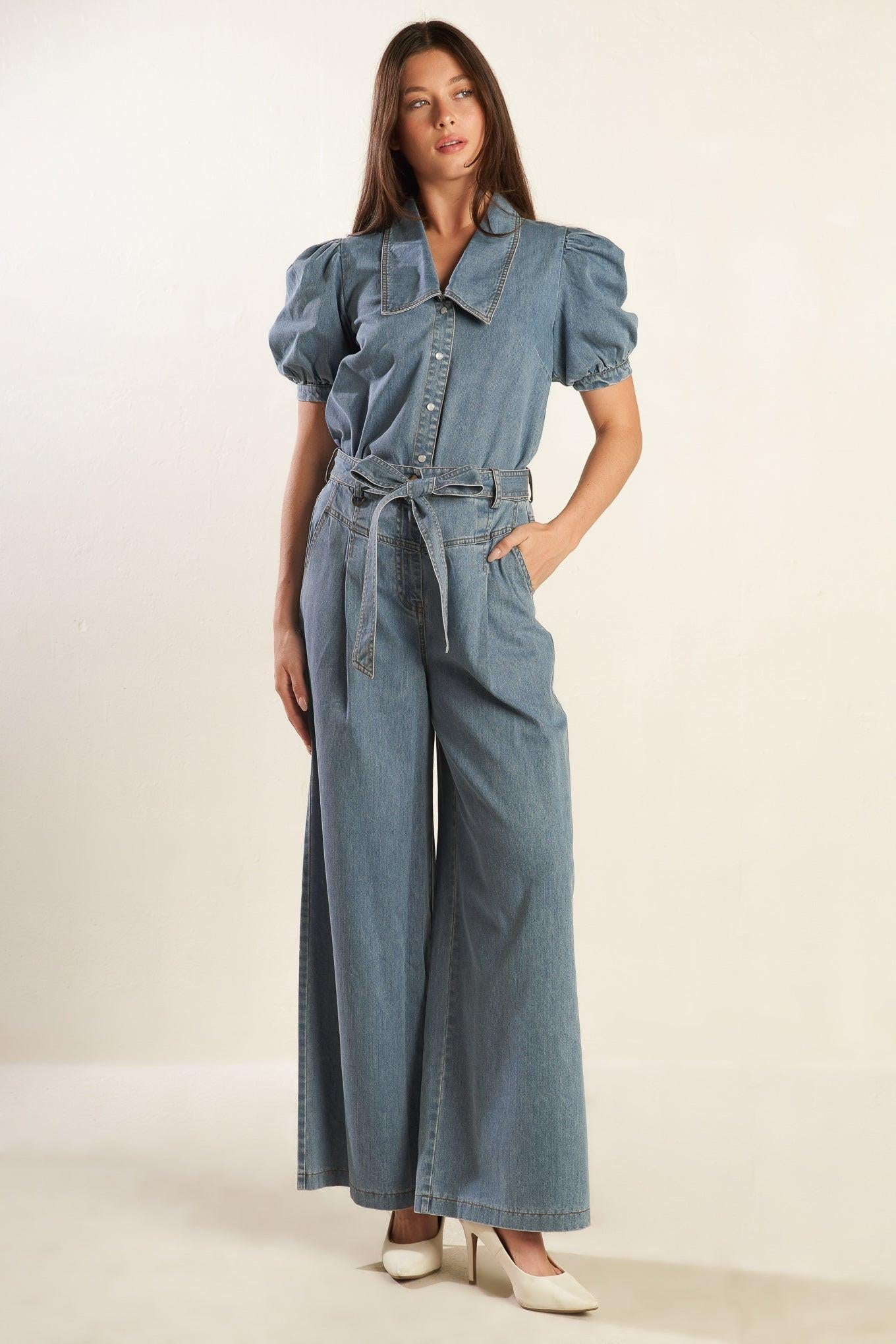 Eternal Sunshine Chambray Denim Top in light, view 5 — Soul Flow Apparel