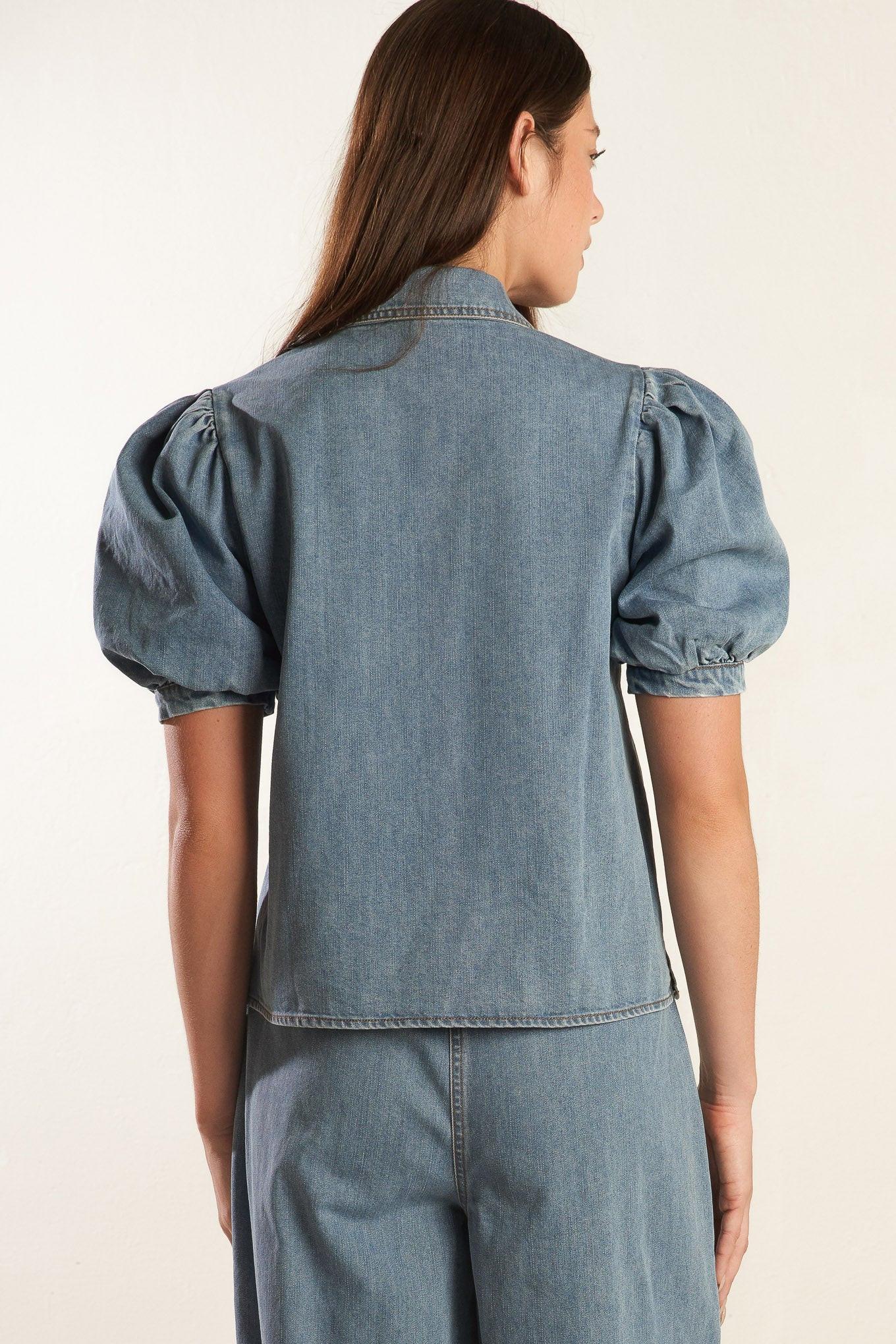 Eternal Sunshine Chambray Denim Top in light, view 7 — Soul Flow Apparel