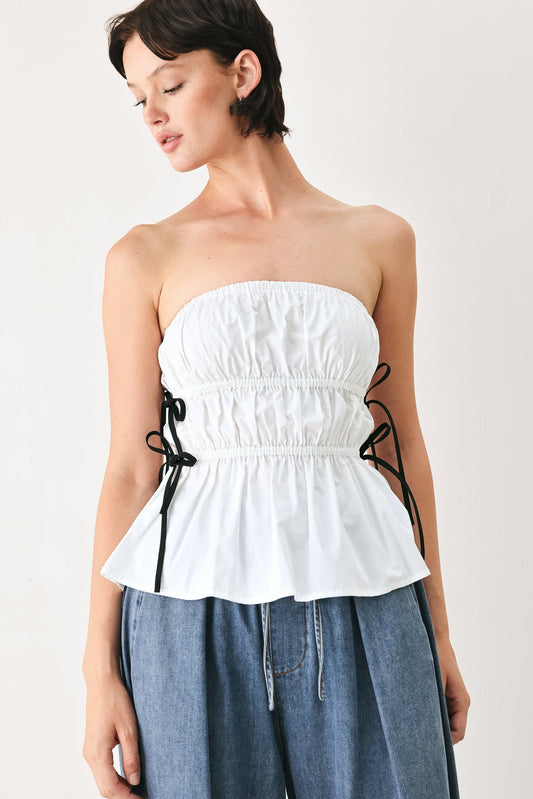 Beach Club Woven Strapless Top in white, view 1 — Soul Flow Apparel