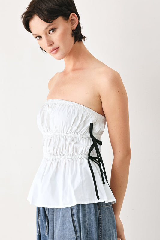 Beach Club Woven Strapless Top in white, view 3 — Soul Flow Apparel